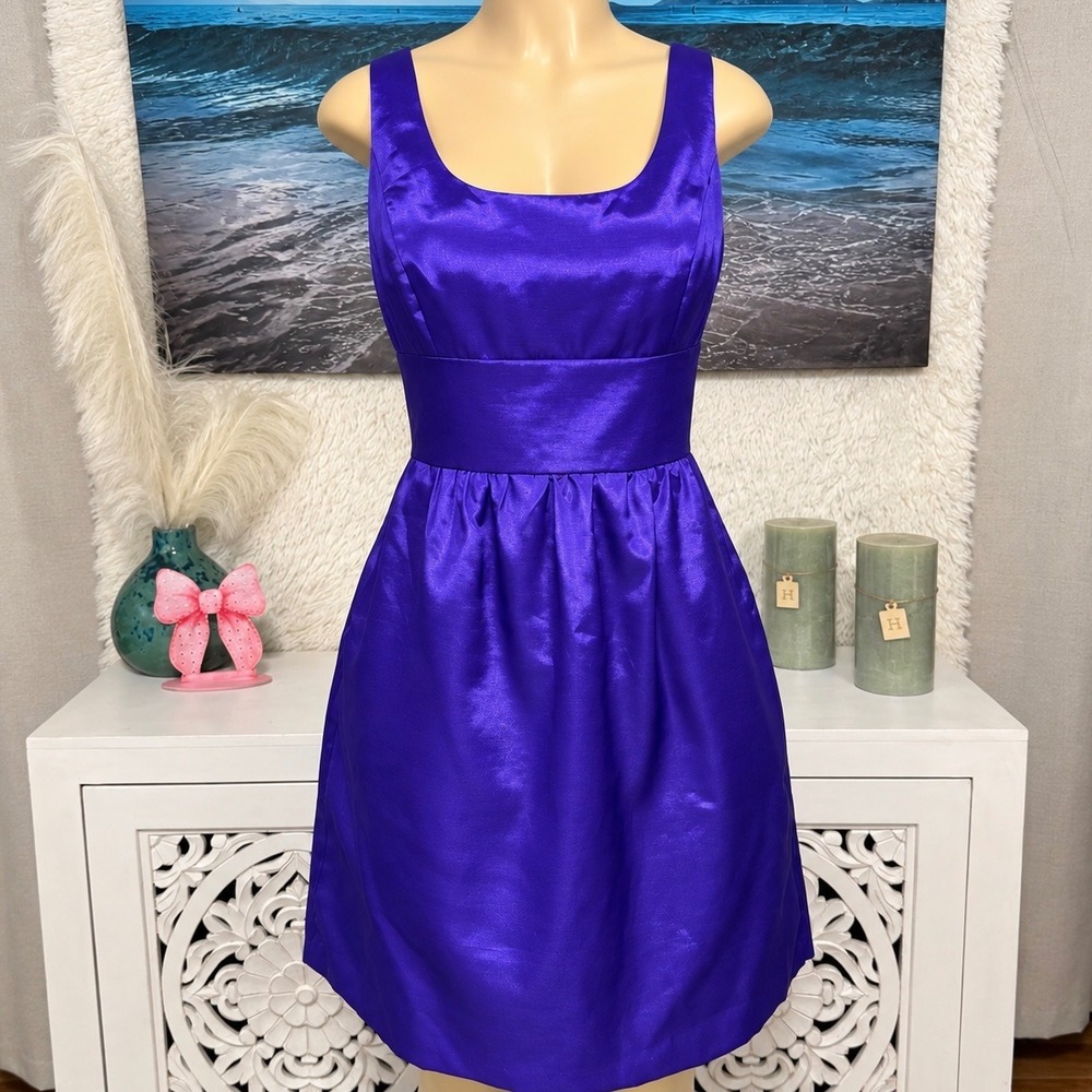 Shoshanna Purple Satin Fit & Flare Dress Size 12 With Pockets